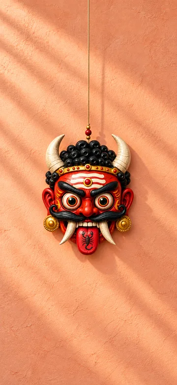 Drishti bommai charm on a daylight wall