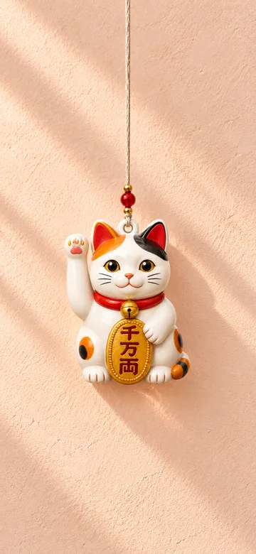 Maneki-neko charm on a daylight wall