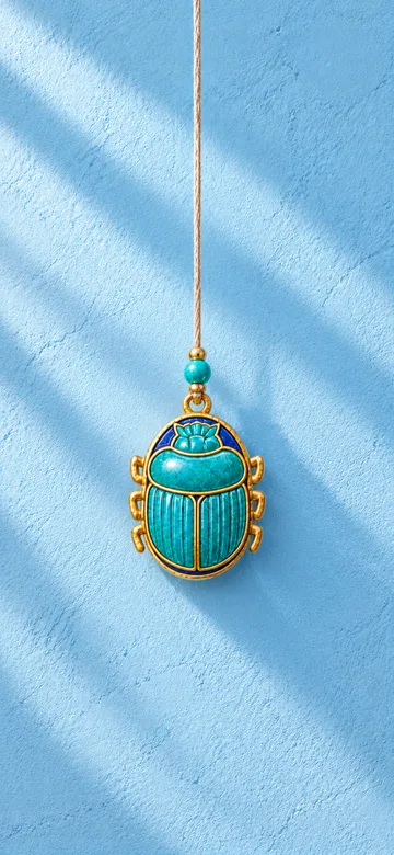 Scarab charm on a daylight wall